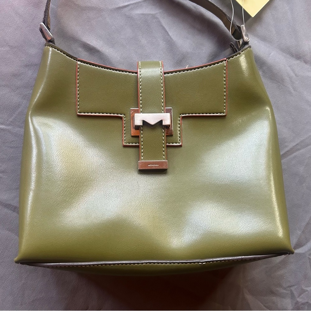 Mondani New York Miranda Shoulder Handbag Olive Green & Orange Detail NWT